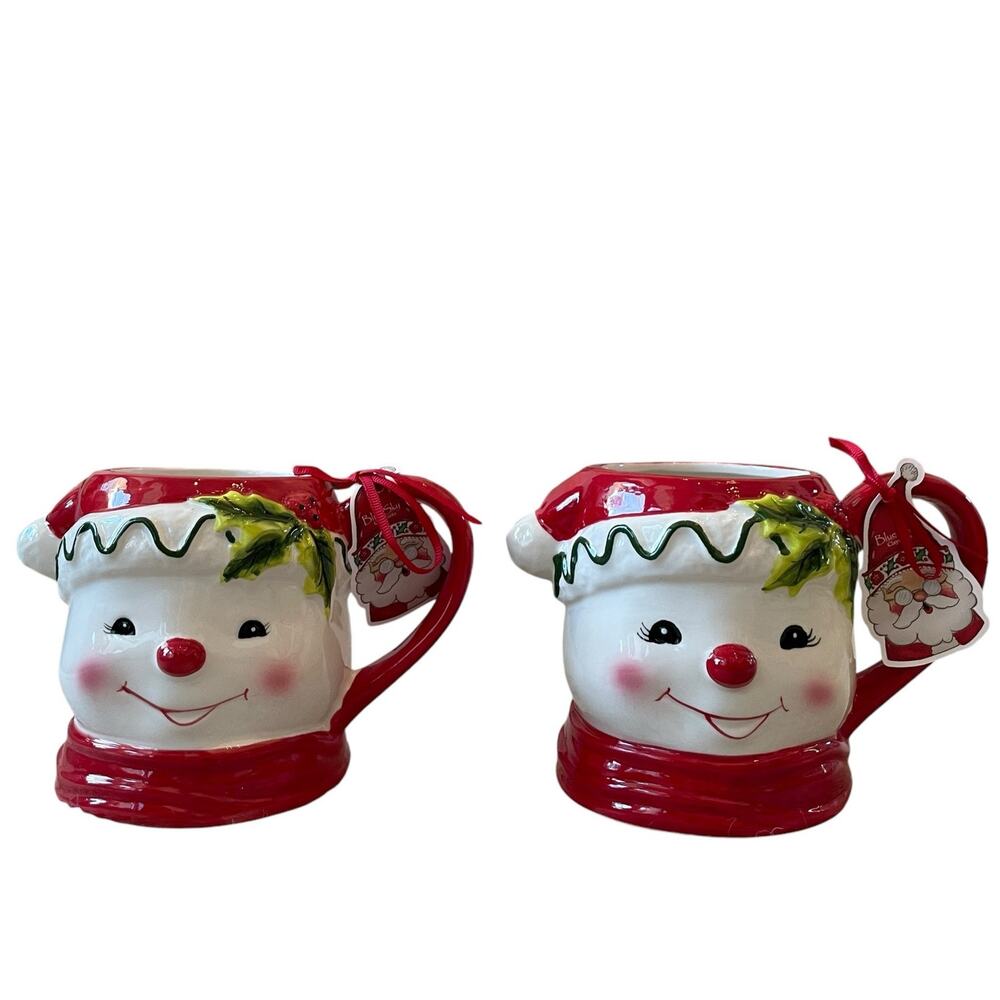 Blue Sky CHRISTMAS Snowman Mugs Set of 2 Holiday RARE NEW